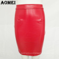 Knee Length Black Red Sexy Punk Style PU Leather Pencil Skirt Girl